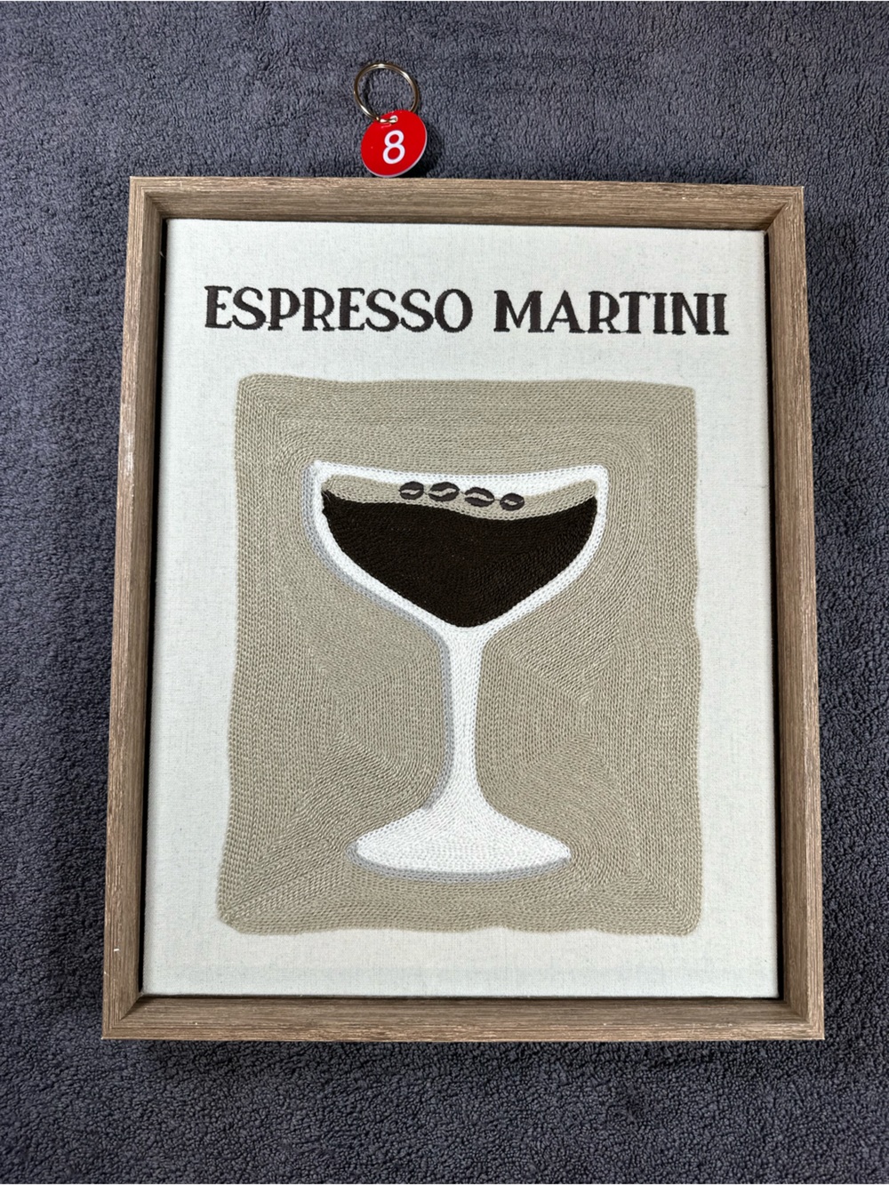 Espresso Martini Framed Wall Art Textured Embroidered Cocktail Bar Kitchen Decor
